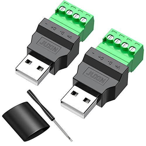 JUXINICE 2Packs Solderless Type-A Terminal Block Connector,Portable Pluggable Solderless Male Adapter,USB 2.0 Breakout Baord,Type A Repair Kit fo USB Cable