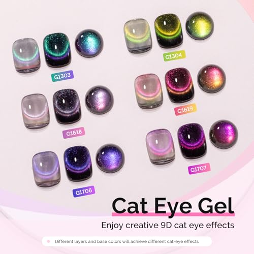 Image of MelodySusie 9D Chameleon Cat Eye Gel Nail Polish Set 6 PCS, 15ml 0.5 Fl Oz Red Rosy Pink Glitter Holographic Magnetic Nail Polish with Magnet, UV Nail Polish for Nail Art Manicure Salon DIY at Home