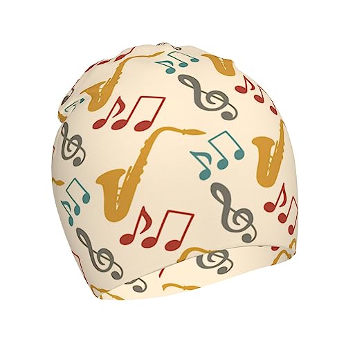 Rqzwdq Music Notes Saxophones Kids Beanie Hats Warm Knit Beanie Cap Skull Caps Gifts Decor for Boys Girls