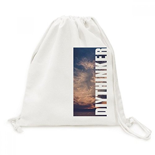 Toile drawstring backpack voyage avec imprimé nuages ciel bleu foncé orange original