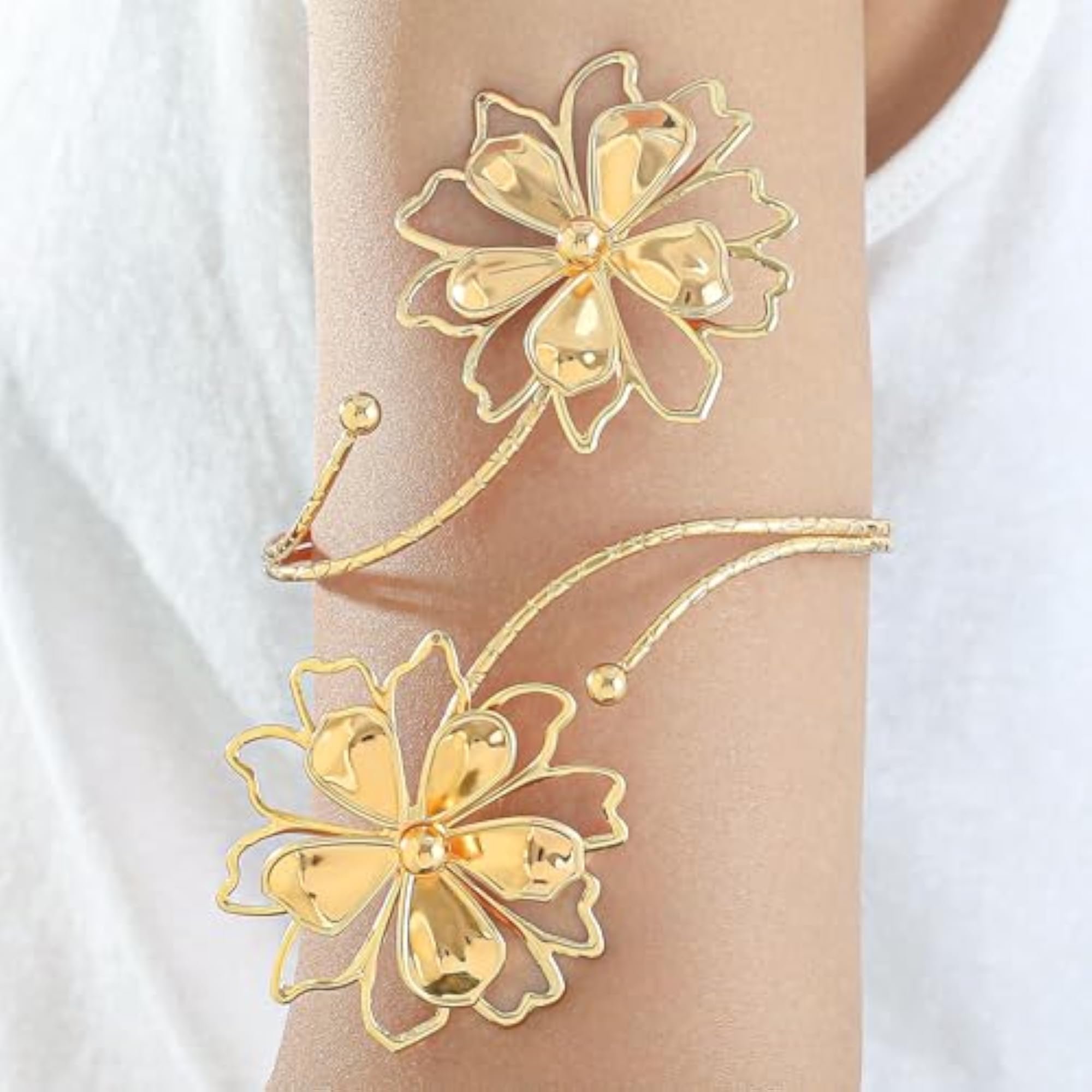 Bohemian Floral Design Adjustable Arm Cuff Jewellery