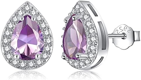 LYTOPTOP Stud Earrings for Women Girls, 925 Sterling Silver Teardrop Birthstone Earrings | Birthday Anniversary Weddings Gifts for Her Dainty Faux Diamond Halo Bridal Earrings Jewelry