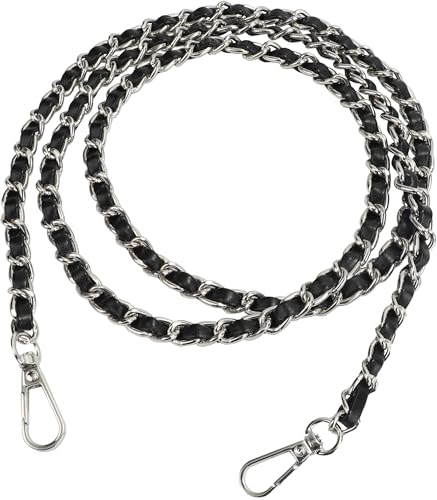 U+U Metal Chain Purse Straps Replacement Crossbody 47 DIY Purse Chain Accessories Crossbody Bag and Handbag Strap with Metal Buckles (Black & Silver)