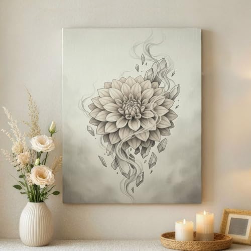 Toile murale abstraite pour raviver un mur blanc, tableau fleur grise 40x50 cm