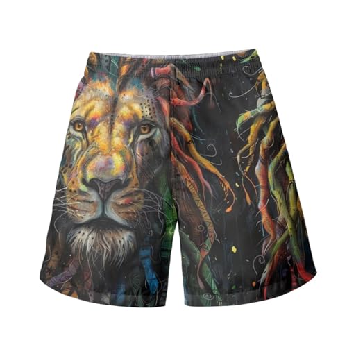 Jamaican Lion Flag Men's Summer Surf Swim Trunks Beach Shorts Pants Quick Dry Jamaica Shorts Rasta Flag Pattern4