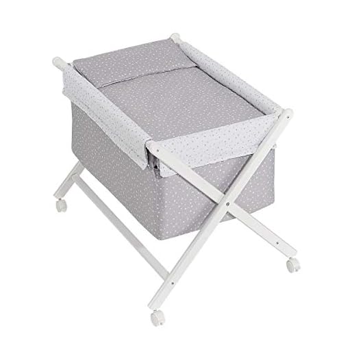 Minicuna mibebestore Plegable Blanco Gris: Estructura + Vestidura + Colcha Desenfuntable + Colchón + Almohada