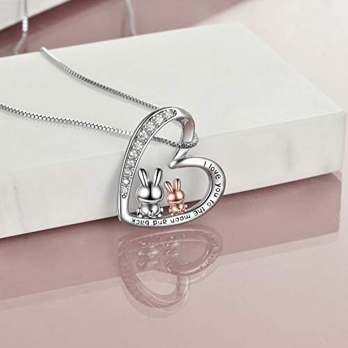 YFN Rabbit Necklace Gifts for Women Sterling Silver I Love You to The Moon and Back Bunny Heart Necklace Jewellery for Mum Daughter Wife Girls