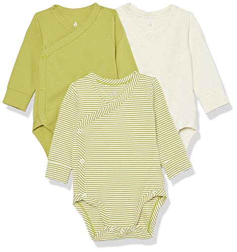 Image of Amazon Essentials Unisex Babies' Cotton Long-Sleeve Side Snap Bodysuit (Previously Amazon Aware), Pack of 3