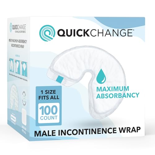 QuickChange Men's Incontinence Wrap, Maximum Absorbency Catheter Alternative for Males with Reduced Mobility | 17 Ounce Capacity, Adjustable Size, 100-Count
