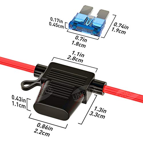 Uneede 10 Pack Fuse Inline Fuse Holder Atc/Ato Add-A-Circuit Car Fuse Holder Tap Adapter 16 Gauge 20Amp Blade Automotive Fuse Holder Waterproof Heavy Duty Wire Fuse Holder With 10 Pcs 15 Amp Standard #TOP4