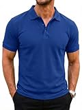 Runcati Herren Poloshirts Kurzarm Sommer T Shirt Männer Einfarbig Golf Sport Baumwolle Poloshirts Basic Regular Fit Polohemd Blau XL