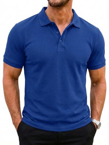 Runcati Męska koszulka polo z krótkim rękawem, na lato, do tenisa, jednokolorowa, golf, sportowa, koszulka polo, basic, regular fit, niebieski, XXL
