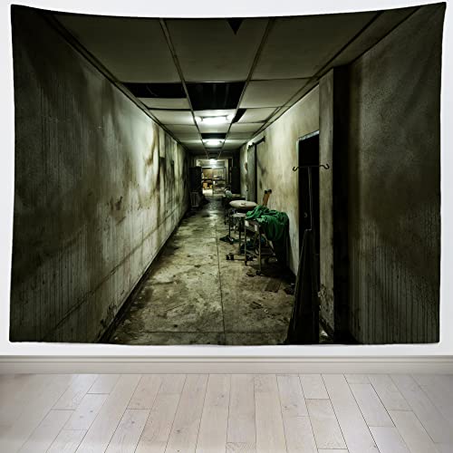 BELECO 7x5ft Fabric Abandoned Hospital Backdrop Gloomy Psychiatric Hospital Corridor Dark Room Background for Movie Film Photoshoot Horrible Halloween Party Decorations Portraits Photo Studio Props by BELECO - Image 5