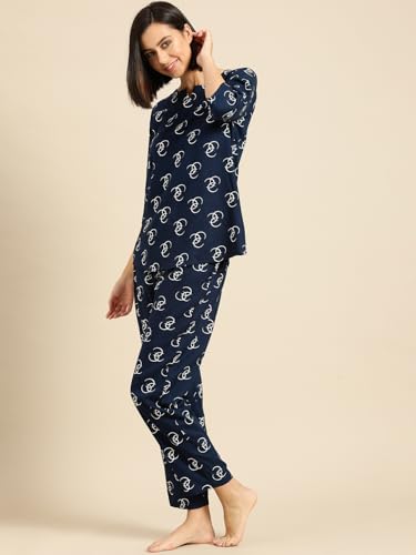 Image of Ichaa Women's Rayon Night Suit Printed Top & Bottom Set