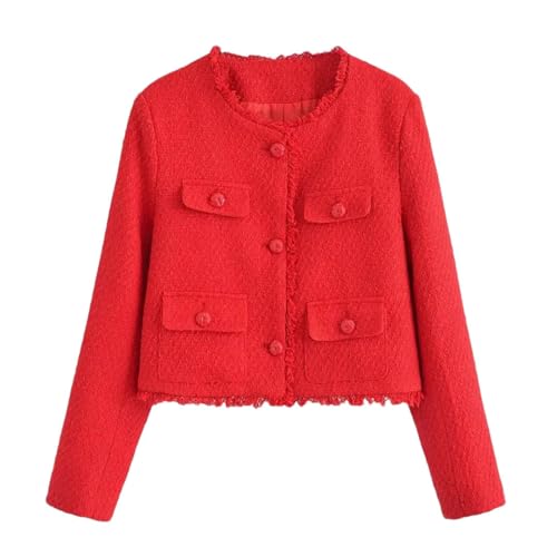 Ornrjfll Cropped Tweed Jacket Woman Vintage Short Black Jacket Women