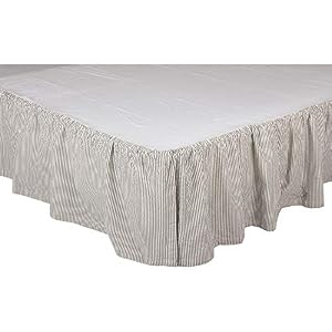 VHC Brands Hatteras Seersucker Ticking Striped Cotton Americana Split Corners Gathered Queen Bed Skirt 60x80x16 Denim Blue
