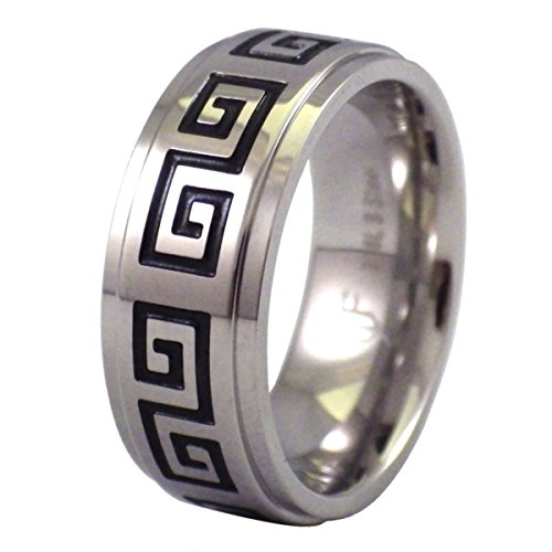 Fantasy Forge Jewelry Mens Greek Tattoo Stainless Steel Ring 8mm Comfort Fit Band Size 8