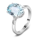 Daesar Anello Donna Fidanzamento Oro Bianco 9K, Fede Nuziale Elegante Acquamarina Sintetica Ovale da 1ct e Moissanite Rotondo Anelli Matrimonio Donna Oro Bianco Misura 16