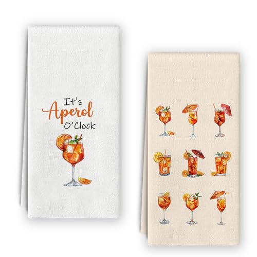 Bnzolyoia Aperol Spritz Towels Set - Set of 2, Aperol Spritz Gifts, Bar Cart Home Bar Decor, Bar Towels for Bartender, Italian Cocktail Dish Towels for Kitchen 16x24