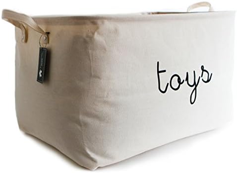 Kangaroo Walk Toy Storage Bins Extra Large Collapsible Cotton Canvas Storage Baskets  Toys Organiser for Kids, Baby, Dogs, Cats (perhaps don't combine!)  Seashell White, Charming Design