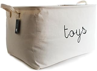 Kangaroo Walk Toy Storage Bins Extra Large Collapsible Cotton Canvas Storage Baskets  Toys Organiser for Kids, Baby, Dogs, Cats (perhaps don't combine!)  Seashell White, Charming Design