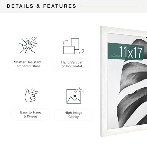 MCS Studio Gallery 11x17 Picture Frame White Woodgrain, Rectangle Photo Frame for Photos, Posters & Art Prints (1-Pack)