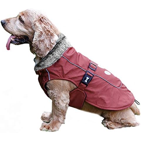 TFENG Waterproof Dog Coat Fleece Lining Dog Jacket with Fur Collar Red M Cover