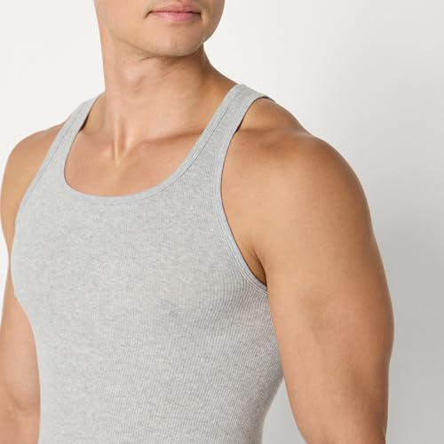 Amazon Essentials Męskie lekkie podkoszulki bez rękawów, 6 sztuk, Średni szary wrzosowy/biały, M