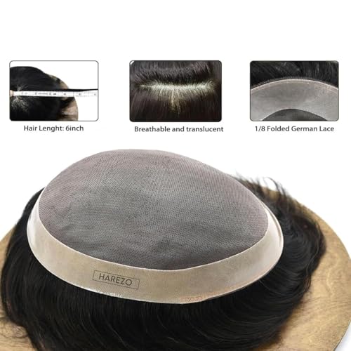 Image of Harezo Hair patch for men, Hair wig for men, Monofilament, 100% natural human hair, Durable & Easy To Self-Service, Easily attach with glue tape and clip, (11x9, Natural Black)