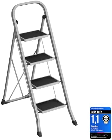 SONGMICS Escalera Plegable, Escalera de Tijera con 4 Peldaños, Bl...