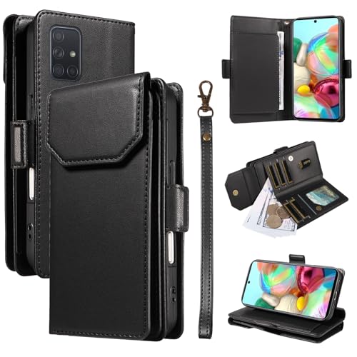 Protection Samsung Galaxy A71 4G noire portefeuille pour tout garder