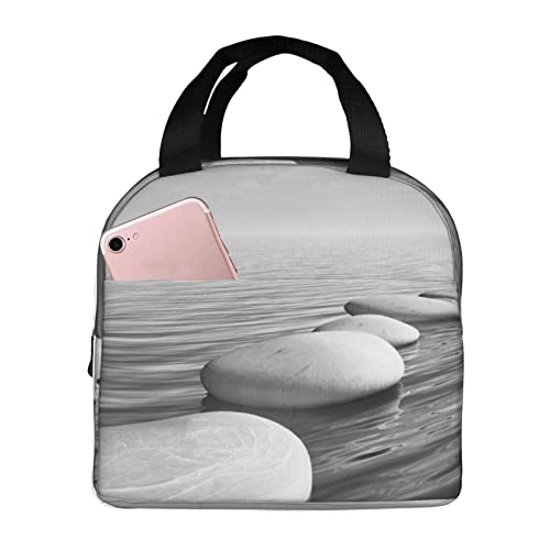 XVBCDFG Bolsa de almuerzo con imagen de piedras Zen grises, bolsa de almuerzo con aislamiento térmico grueso de papel de aluminio portátil, bolsa de almacena