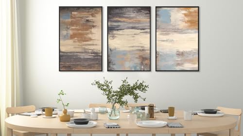 ASDCEUTICALS Large Canvas Wall Art - Brown Abstract Pictures for Living Room Aesthetic Retro Wall Decor Rustic Paintings Black Float Framed Artwork for Bedroom Dinning Room 60cm X 90cm X 3 Pcs by ASDCEUTICALS - Image 3