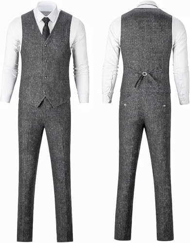 3 Pieces Tweed Herringbone Men's Suits Slim Fit, Tweed Vintage Blazer Vest Pants for Men for Groom Tuxedos Prom3