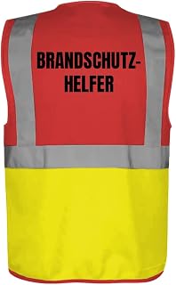 Sicherheitsweste GELB mit Taschen und Reißverschluss nach EN ISO 20471 zertifiziert - Warn Weste für BRANDSCHUTZHELFER - Unisex mit hochwertigem Reflektorstreifen