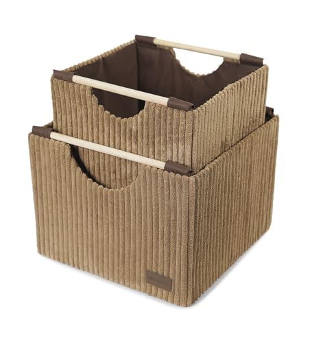 Image of OBSESSIONS Compact and Durable Set of 2 Foldable Laundry Baskets ? Maximize Space with Multi-Storage Design, Easy to Use and Travel-Friendly, Camel Color,Dimensions (W)32 x (L)33 x (H)24 cm