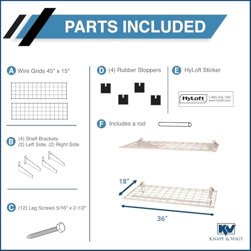 HyLoft 2-Pack Heavy Duty Steel Wall Garage Shelving, 36 in. x 18 in. Adjustable, Includes Hanging Rod, Max Shelf Load 200 Pounds, Item 777, White Powder Coated Finish by HyLoft - Image 7