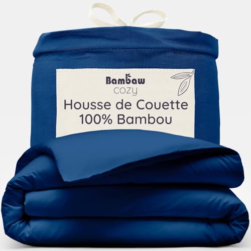 Bambaw Housse de Couette Bambou 200x200 cm, Housse de Couette Douce, Anti Acarien et Anti Transpiration, Drap en Bambou Hypoallergénique, Drap Rafraichissant Été et...