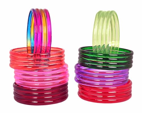 Image of Swara Creations Jelly Bangles for women| Glass Crystal Bangles with Kashmiri Ghungroo Chudi| Pink, Purple Red Green Multicolor Bangles for women |Size2.4, 2.6, 2.8