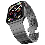 baozai Compatible with Apple Watch Band 45mm 44mm 42mm, Upgraded Stainless Steel Metal Link Bracelet with Butterfly Clasp for Apple Watch Bands 45/44/42mm Men, Space Gray