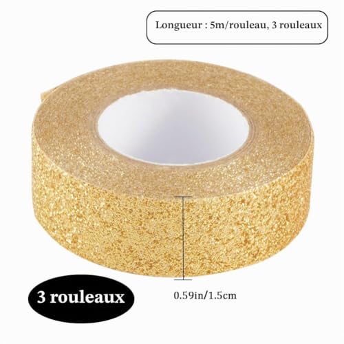 GORGECRAFT 3 Rouleau de Ruban Adhésif Pailleté de 15 m X 15 mm Rubans de Masquage en Aluminium Bâton de Papier Washi Doré pour Bricolage Scrapbooking Rubans Adhésifs Décoratifs Artisanat et Cadeaux – vue 2