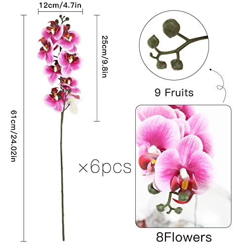 Sdeerit Faux Orchid Stems Artificial Phalaenopsis Flowers 6Pcs Real Touch Orchids Artificial Flowers Stems, 24" Latex Flowers Artificial Orchids For Home Decor (Pink) #TOP3