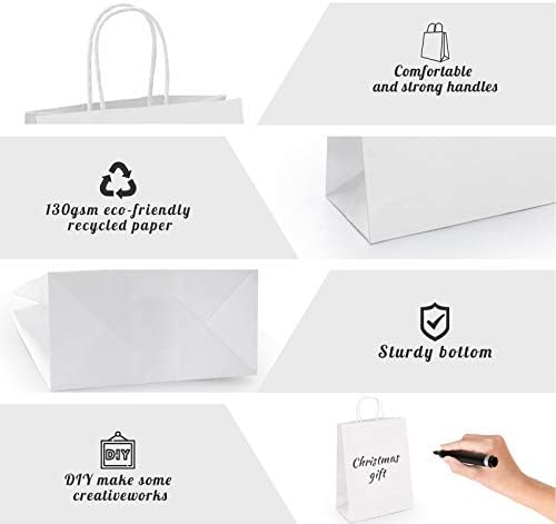 Anstore 24 sztuki torebek papierowych z uchwytem 21 x 11 x 27 cm, torebki na prezenty, torebki na imprezę z uchwytem, biała torebka z papieru typu kraft na imprezy, pakowanie, dopasowanie, przenoszenie, handel detaliczny, towary, wesele