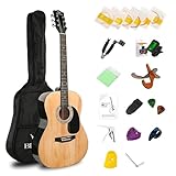 BESYOU アコースティックギター バスウッド材 初心者セット 初級 経験者ギターセット 大人 学生用 39インチ アコギ セット チューナー ピック付き ナチュラル 色