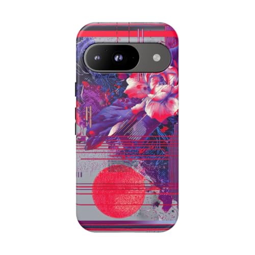 Coque Google Pixel 9 Violet mate motif géométrie florale abstraite fluo