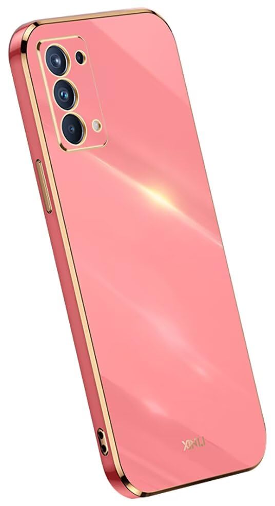 Topme Funda de Silicona para OPPO Find X3 Lite/OPPO Reno5 5G (6.43' Inches), [ Carcasa Case de Teléfono Estilo Borde Dorado] - Rojo