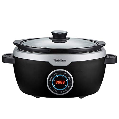 Foto von Digitaler Slow Cooker 3,5 L mit Timer, Warmhaltefunktion, Schongarer, Dampfgarer, Schmortopf, Gartopf, Sous Vide, retro Schwarz