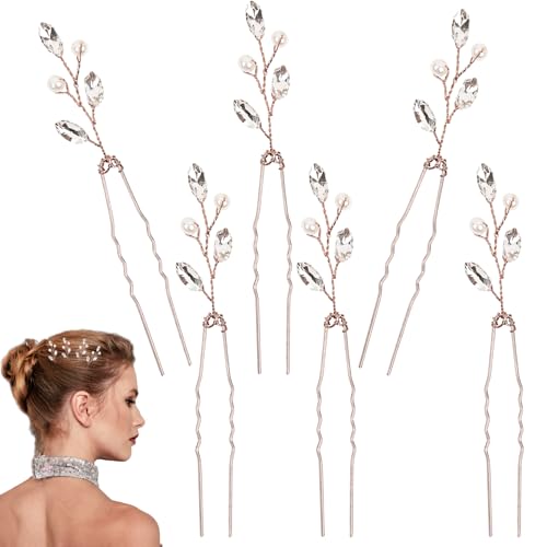 6 piezas de accesorios para el cabello de boda para mujer, elegantes accesorios para el cabello de novia, brillantes accesorios para damas de honor, invitadas, mujeres y niñas (oro rosa)