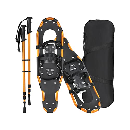 Ensemble de Raquettes à Neige, Raquette à Neige en Aluminium, Chaussures de Neige 3 en 1 avec Bâtons de Randonnée et Sac Fourre-Tout, Fixations Réglables pour Femmes ou Hommes, 63 x 21 cm, Jaune Cover