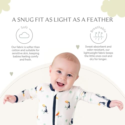 Image of Bamboo Little Soft Baby Footie Pajamas, Baby Clothes, Newborn Sleepers, 95% Viscose and 5% Spandex, Toucan, 6-9 Months